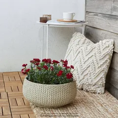 Verve Kulun Knitted Effect Fiberclay Plant Pot (37 x 16 cm, Beige)