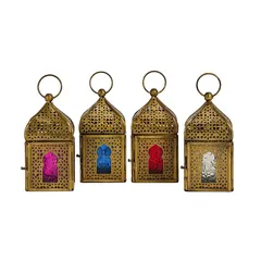 Hilalful Mini Brass Antique Style Lanterns (Assorted colors/designs, 4 Pc.)