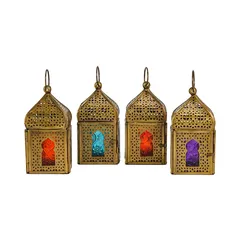 Hilalful Mini Brass Antique Style Lanterns (Assorted colors/designs, 4 Pc.)