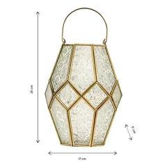 Hilalful Contemporary Embossed Glass Lantern (18.5 x 18.5 x 25.5 cm, Clear)