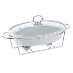 Orchid Ceramic Oval Casserole W/Candle Stand (30.48 cm, White)