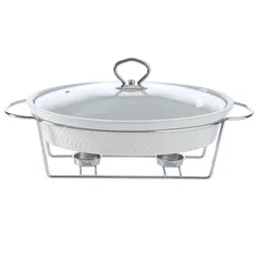 Orchid Ceramic Oval Casserole W/Candle Stand (30.48 cm, White)