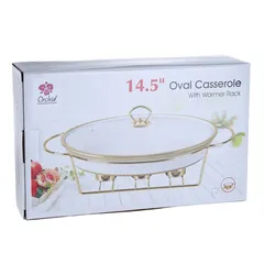 Orchid Ceramic Oval Casserole W/Candle Stand (36.83 cm, White)