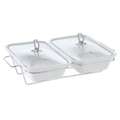 Orchid Ceramic Twin Rectangular Casserole W/Candle Stand (43 x 30 x 16.5 cm, White)