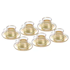 Orchid Glass Cup & Saucer Set (12 Pc., 150 ml, Gold)