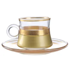 Orchid Glass Cup & Saucer Set (12 Pc., 150 ml, Gold)