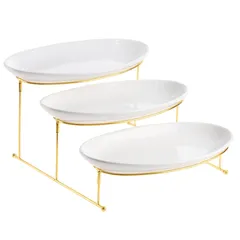 Orchid 3-Tier Oval Serving Set W/Gold Stand (21.6 x 12 x 39.2 cm)