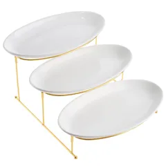 Orchid 3-Tier Oval Serving Set W/Gold Stand (21.6 x 12 x 39.2 cm)