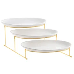 Orchid 3-Tier Oval Serving Set W/Gold Stand (21.6 x 12 x 39.2 cm)