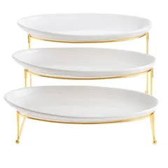 Orchid 3-Tier Oval Serving Set W/Gold Stand (21.6 x 12 x 39.2 cm)