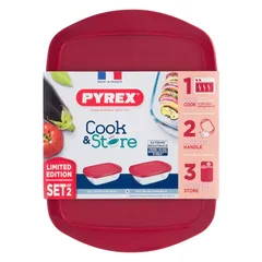 Pyrex Cook & Store Rectangular Glass Food Storage Set W/Lid (2 Pc.)