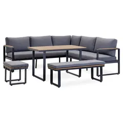 Lucia Metal Corner 5-Seater Sofa & Dining Set W/Cushions