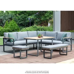 Lucia Metal Corner 5-Seater Sofa & Dining Set W/Cushions