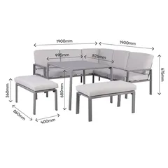 GoodHome Moorea 8-Seater Aluminum Dining Set W/Cushions (1900 x 1900 x 675 mm)