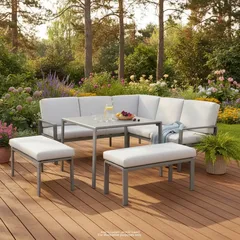 GoodHome Moorea 8-Seater Aluminum Dining Set W/Cushions (1900 x 1900 x 675 mm)