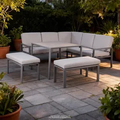 GoodHome Moorea 8-Seater Aluminum Dining Set W/Cushions (1900 x 1900 x 675 mm)