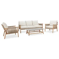 Artemis Acacia Wood & Rope 5-Seater Sofa Set W/Cushions (185 x 80 x 77 cm)