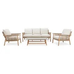 Artemis Acacia Wood & Rope 5-Seater Sofa Set W/Cushions (185 x 80 x 77 cm)