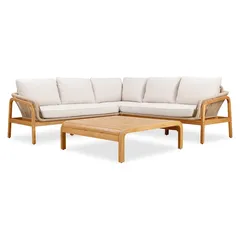 Cameo Acacia Wood & Rope 4-Seater Corner Sofa Set W/Cushion (142 x 75 x 73 cm)