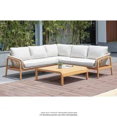 Cameo Acacia Wood & Rope 4-Seater Corner Sofa Set W/Cushion (142 x 75 x 73 cm)