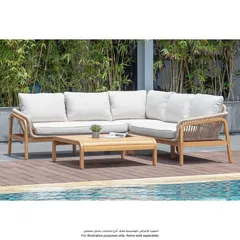 Cameo Acacia Wood & Rope 4-Seater Corner Sofa Set W/Cushion (142 x 75 x 73 cm)