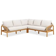 Cameo Acacia Wood & Rope 4-Seater Corner Sofa Set W/Cushion (142 x 75 x 73 cm)