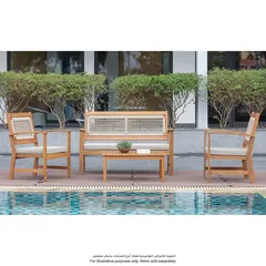 Rope Weaving Acacia Wood 4-Seater Sofa Set W/Cushions (120.5 x 61 x 81 cm)