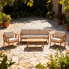 Living Accents Nicholson 5-Seater Acacia Wood Outdoor Sofa Set (184 x 68 x 61.5 cm)