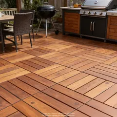 Living Accents Acacia Wood 6-Slat Floor Deck Tiles (30 x30 cm, 6 Pc.)