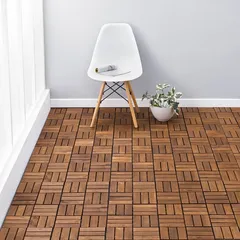 Living Accents Acacia Wood 12-Slat Floor Deck Tiles (30 x30 cm, 6 Pc.)