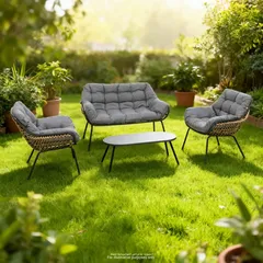 Hesperide Paopao 4-Seater Steel & Rattan Outdoor Sofa Set