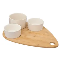 SG Bamboo & Stoneware Appetizer Set (4 Pc., White)