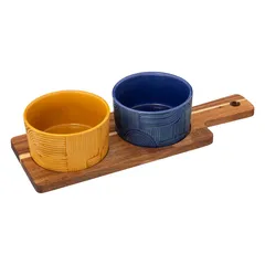 SG Soleya Acacia & Stoneware Snack Set (3 Pc., Multicolor)