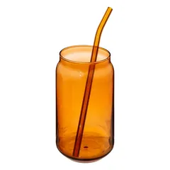 SG Be Vintage Glass Can Tumbler W/Straw (520 ml, Amber)