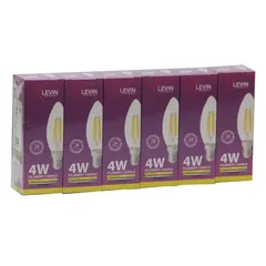 Levin LED C37 E14 Filament Candle Bulb Pack (4 W, Warm, 6 Pc.)