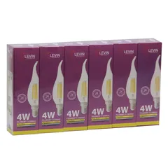 Levin LED C37 E14 Filament Candle Bulb with Tail (4 W, Warm, 6 Pc.)