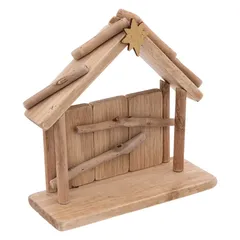 Atmosphera Bois/Polyresine Modern Nativity House Festive Decor (20 cm, Brown, Grey, Gold)