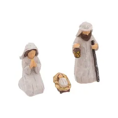 Atmosphera Bois/Polyresine Modern Nativity House Festive Decor (20 cm, Brown, Grey, Gold)