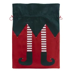 Atmosphera Polyester Elf Velvet Sack Festive Decor (70 cm, Green, Red, White)