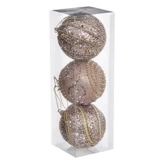 Atmosphera Christmas Baubles with Beads Pack (8 cm, Gold, 3 Pc.)