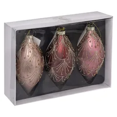 Atmosphera Christmas Glass Baubles Pack (13 cm, Rose, 3 Pc.)