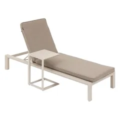 Hesperide Evasion Aluminum Sun Lounger (200 x 89 x 76 cm, Linen Beige) + Aluminum Side Table (38 x 38 x 56.5 cm, Clay)