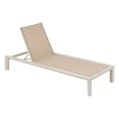 Hesperide Evasion Aluminum Sun Lounger (200 x 89 x 76 cm, Linen Beige) + Aluminum Side Table (38 x 38 x 56.5 cm, Clay)