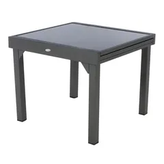 Hesperide Piazza Extendable Aluminum & Tempered Glass Dining Table (90 x 90 x 75.5 cm, Graphite Gray)