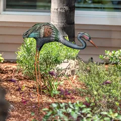 Alpine Rustic Crane Head Down Metal Statue (66.04 x 17.78 x 76.2 cm, Assorted colors)