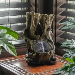 Alpine Tiered Tree Trunk Tabletop Fountain LED Light (17.78 x 12.7 x 27.94 cm)