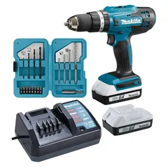 Makita Cordless Impact Drill W/Batteries & Charger, HP488D002 (18 V) + Bit Set (17 Pc.)