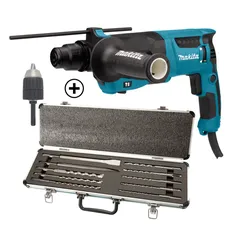 Makita Corded Rotary Hammer, HR2630X7 (800 W) + Chisel & Drill Bit Set (10 Pc.)