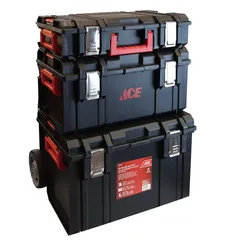 ACE 3-Piece Plastic Rolling Tool Chest with Handle & Wheels