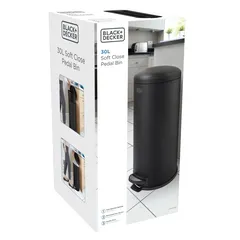 Black+Decker Stainless Steel Dome Lid Pedal Bin (30 L, Black)